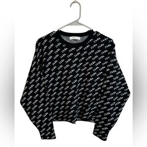 Zara Knit Logo All Over Monogram Print Black White Size Small